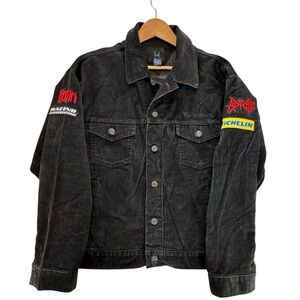 i/d Black Corduroy Jean Jacket Men’s M Korn Racing Adicts Patches Button Front